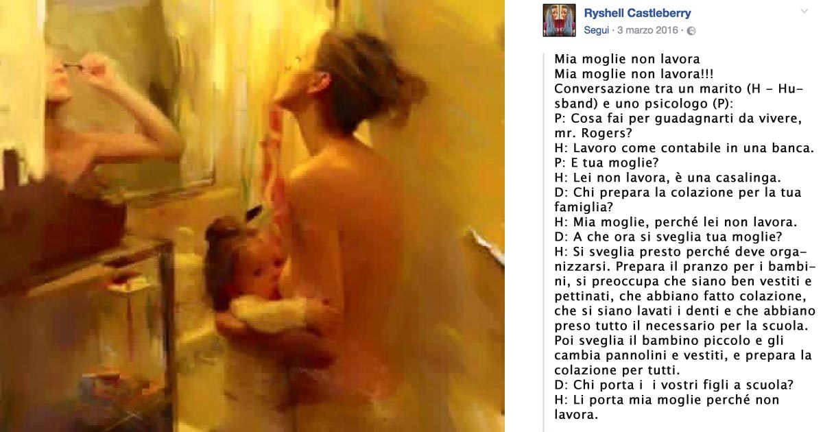 Il marito: “Mia moglie non lavora, fa la casalinga” bellissima la risposta della moglie Il marito: “Mia moglie non lavora, fa la casalinga” bellissima la risposta della moglie